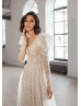 Long Sleeves Glitter Tulle Simple Beach Wedding Dress